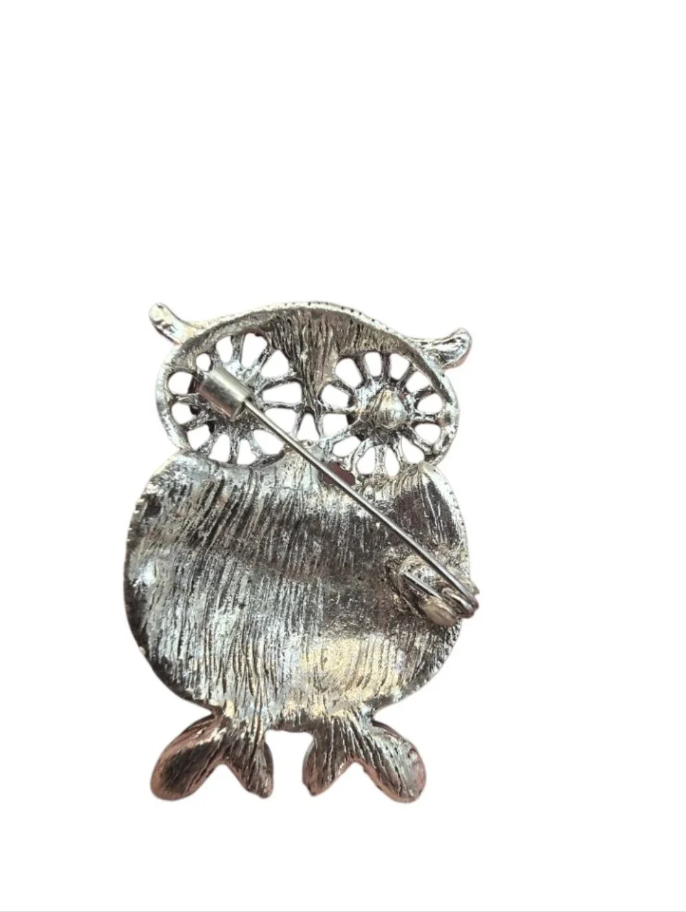 Vintage Style Multicolor Crystal Owl Brooch Pin In EUC
